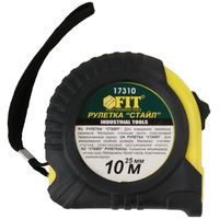 Рулетка Профи, прорезиненный корпус "Стайл" 10 м x 25 мм FIT IT 17310