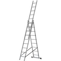 Лестница трехсекционная алюминиевая, 3 х 9 ступеней, H=257/426/591 см, вес 11,18 кг FIT РОС 65434