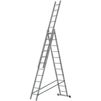 Лестница трехсекционная алюминиевая усиленная, 3 х 11 ступеней, H=316/539/759 см, вес 16,61 кг FIT РОС 65437