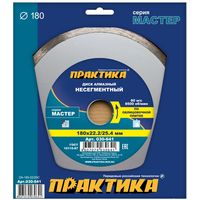 Диск алмазный несегментный ПРАКТИКА "Мастер" 180 х 25,4/22 мм (1 шт.) коробка, 030-641