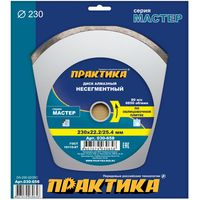 Диск алмазный несегментный ПРАКТИКА "Мастер" 230 х 25,4/22 мм (1 шт.) коробка, 030-658