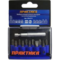 Набор бит ПРАКТИКА "Профи" 12 предметов: PH 3шт, PZ 3шт, Torx 3шт, LS 2шт x 25мм держатель, кассета, 036-513