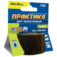 Круг лепестковый с оправкой ПРАКТИКА 60х30мм, P80, хвостовик 6 мм, серия Профи, 649-059