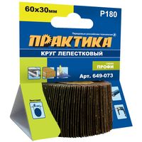 Круг лепестковый с оправкой ПРАКТИКА 60х30мм, P180, хвостовик 6 мм, серия Профи, 649-073