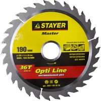 Диск пильный STAYER MASTER "OPTI-Line" по дереву, 190х30мм, 36Т, 3681-190-30-36
