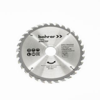Диск пильный по дереву Bohrer Мастер 190x30/20 мм, 32Т зуба (оптимальный рез)