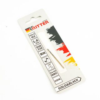 Сверло по металлу Ritter EC 1,6 мм (HSS-G M2 Gold&Black) DIN 338 RN (1 шт в блистере) (1000/250/1)