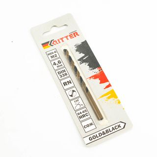 Сверло по металлу Ritter EC 4,6 мм (HSS-G M2 Gold&Black) DIN 338 RN (1 шт в блистере) (1000/250/1)