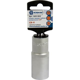 Головка торцевая глубокая унив. КОБАЛЬТ 1/2", 24 мм, SPLINE Cr-V (1 шт.) 643-842