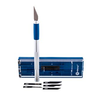 Нож для художественных работ КОБАЛЬТ перовые лезвия 6 шт, металлический корпус, кейс, 245-060