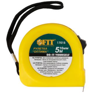 Рулетка желтая "Оптима" 5 м x 16 мм FIT DIY 17015