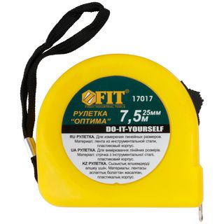 Рулетка желтая "Оптима" 7,5 м x 25 мм FIT DIY 17017