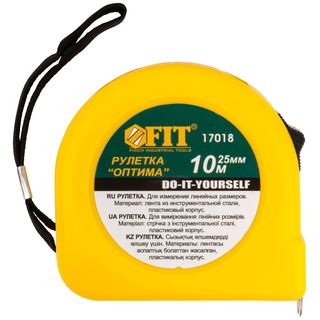 Рулетка желтая "Оптима" 10 м x 25 мм FIT DIY 17018