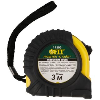 Рулетка Профи, прорезиненный корпус "Стайл" 3 м x 16 мм FIT IT 17303
