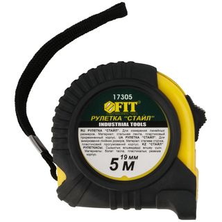 Рулетка Профи, прорезиненный корпус "Стайл" 5 м x 19 мм FIT IT 17305