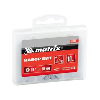 Набор бит PZ2 x 50 мм, сталь 45Х, 10 шт, пластиковый бокс Matrix 11388
