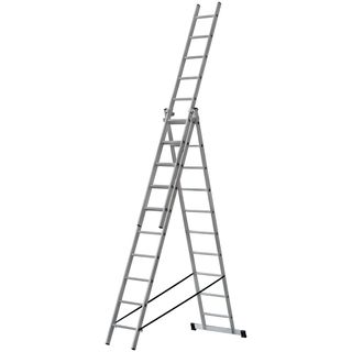 Лестница трехсекционная алюминиевая, 3 х 10 ступеней, H=285/481/674 см, вес 12,19 кг FIT РОС 65435