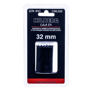 Коронка биметаллическая по металлу 32мм, крупный зуб, Hilberg Bi-Metal Cobalt 8% (М42),