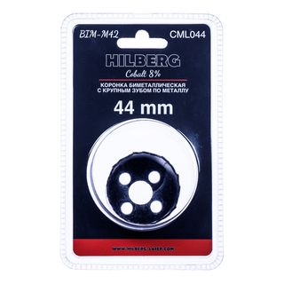 Коронка биметаллическая по металлу 44мм, крупный зуб, Hilberg Bi-Metal Cobalt 8% (М42),