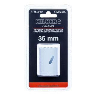Коронка биметаллическая по металлу 35мм, мелкий зуб, Hilberg Bi-Metal Cobalt 8% (М42),