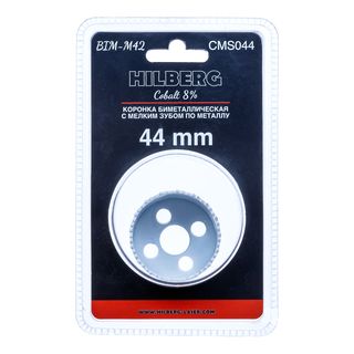 Коронка биметаллическая по металлу 44мм, мелкий зуб, Hilberg Bi-Metal Cobalt 8% (М42),