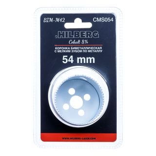 Коронка биметаллическая по металлу 54мм, мелкий зуб, Hilberg Bi-Metal Cobalt 8% (М42),