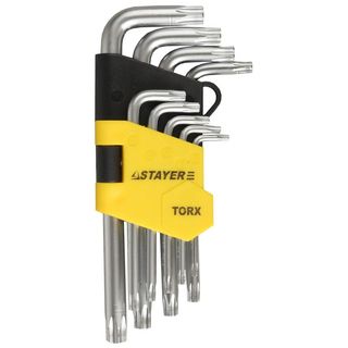 Набор STAYER "MASTER": Ключи имбусовые короткие пластиковый держатель, Т10-Т50мм, 9 предметов, 2743-H9