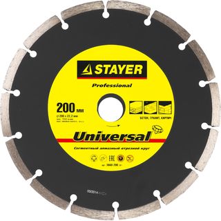 Круг алмазный STAYER "PROFESSIONAL", сегментный, сухая резка, для УШМ, 22,2х200мм, 3660-200_z01