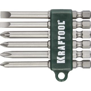 Набор KRAFTOOL Биты хвостовик E 1/4", Cr-V, 75мм, 6 предметов, 26061-H6