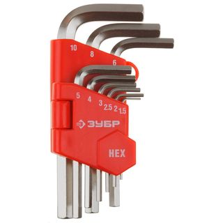Набор ключей имбусовых ЗУБР "МАСТЕР" коротких, Cr-V, HEX 1,5-10мм (9 предм), 27460-1_z02