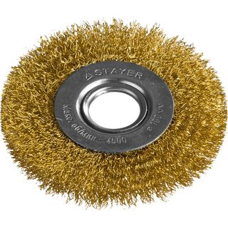 STAYER "PROFESSIONAL". Щетка дисковая для УШМ, витая латунир. проволока 0,3мм, 100ммх22мм, 35122-100