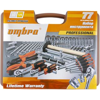 Набор инструмента универсальный 1/4", 1/2"DR с головками торцевыми 12-гранными 1/2"DR, 77 предметов