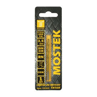 Сверло по металлу MosTek 3,5 мм HSS-TiN (титан - нитридное покрытие) DIN 338 RN (1 шт в блистере) (1000/250/10)